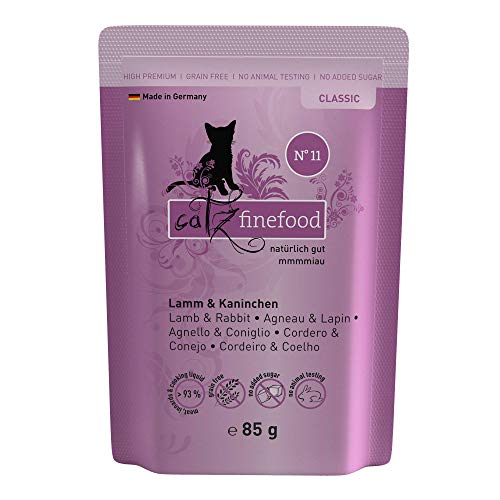 catz finefood N° 11 Lamm & Kaninchen Feinkost Katzenfutter nass, verfeinert mit Cranberries & Karotte, 16 x 85g Beutel