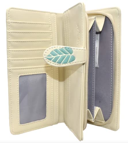 Shag Wear Garden Plant Life Cat Large Wallet for Women and Teen Girls Vegan Faux Leather Beige 7"4