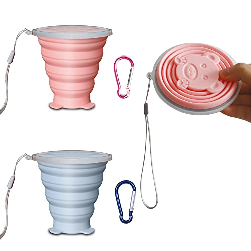 Aerzouser 2 Piezas Vaso Plegable Silicona, Portátil y Reutilizable Taza Plegable, con gancho，Trail Running para Camping Senderismo y Viaje
