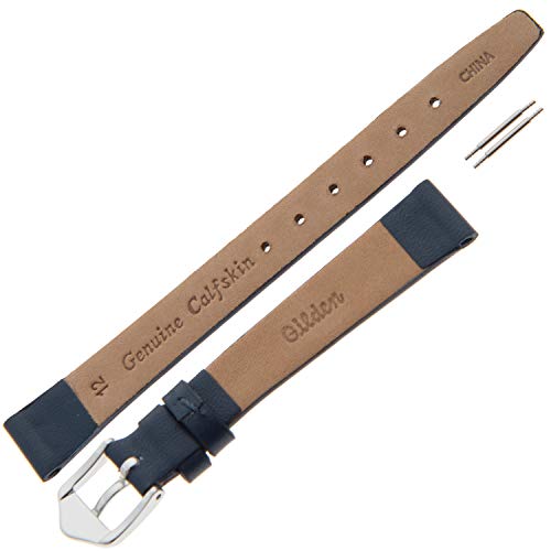 Gilden Ladies 10-14Mm Classic Calfskin Fashion Color Flat Leather Watch Band F60-0712 (12Mm, Standard, Navy Blue, Silver-Tone Buckle) #TOP2
