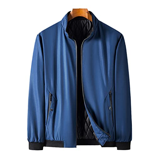 Blouson bomber homme chaud veste hiver polaire bleue grande taille XXXL zippée