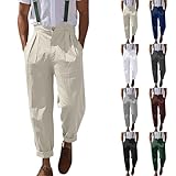 Herren Leinenhose Lang Baumwolle Stoffhose Leicht Sommerhose Chino Hose Jogginghose Slim Gerades Bein Hose Bequeme Freizeithose Einfarbig Strandhose Urlaub Alltag, Geschenke für Männer