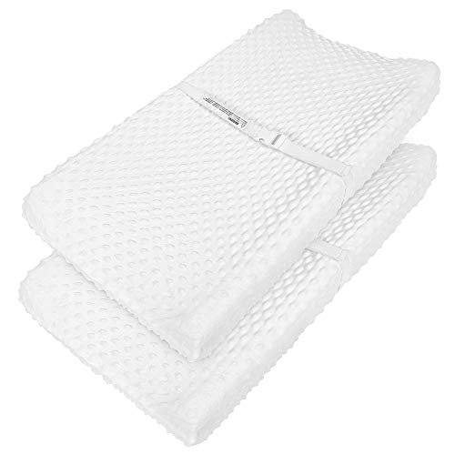 Image of TILLYOU Minky Dot Plush Changing Table Pad Covers Cradle Sheets Set, Fits 32"/34''x16" Contoured Diaper Change Pad, Unisex Neutral for Baby Boys Girls, Ultra Soft Thick & Warm, 2-Pack Cream
