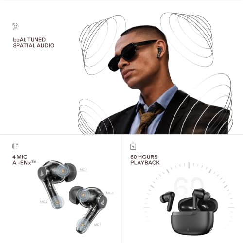Image of boAt 2026 Launch Airdopes Prime 300 with Spatial Audio, 60 Hrs Battery, Quad Mics AI-ENx Technology, Multi Connectivity, 11mm Drivers, ASAPTM Charge, in-Ear Detection, Bluetooth v6.1 (Titanium Black)