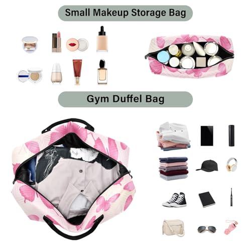 Butterflies Pink Travel Duffel Bag, Shoulder Weekender Overnight Bags - Large Gym Bag with Wet Pocket4