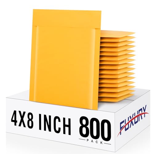 Fuxury Kraft Bubble Mailer 4x8" 800Pack Strong Adhesion Padded Envelopes Thick Bubble Envelopes Usable Size 4x7" Waterproof Cushioned Padded Mailers Packaging for Small Business #000 Yellow
