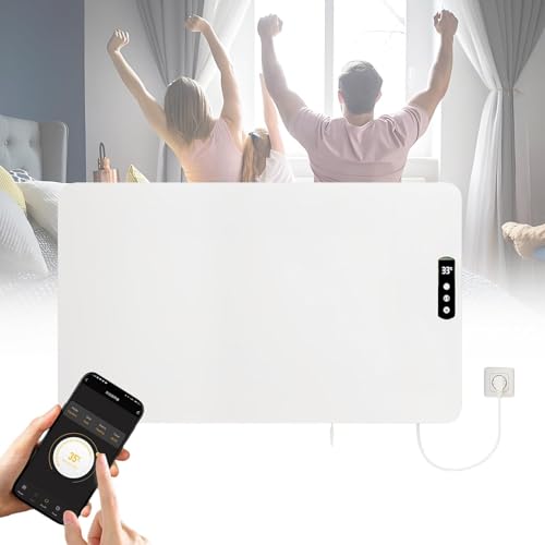 Calefactor Eléctrico Portátil con Termostato, Panel Calefactor de Convección para Pared, Seguro y Silencioso, con Control por Aplicación/Voz, Protección Contra Sobrecalentamiento y Vuelco 1000W