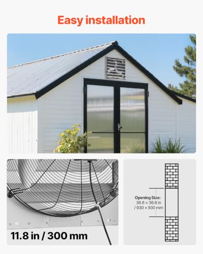 Image of VEVOR 36 Inch Shutter Exhaust Fan Wall Mounted Automatic Louvers Silver, Sturdy Steel Housing, Low Noise, AC Motor, 9761 CFM Ventilation and Cooling for Attic, Garage, Barn, Greenhouse, Workshop