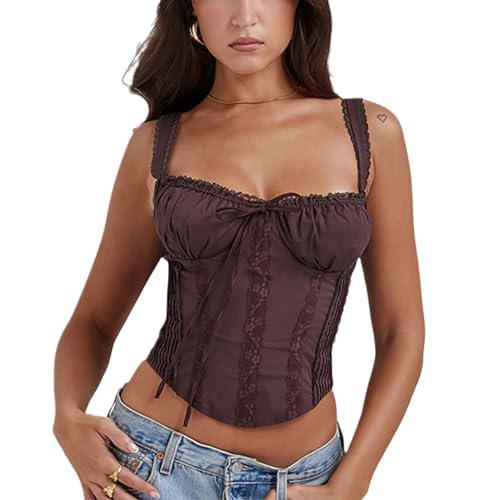 Women's Lace Up Cami Corset Tops Cold Shoulder Zip Side Ties Back Sexy Going Out Bodyshaper Bustier Top
