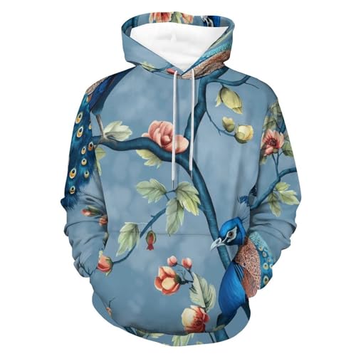 Sweatshirt Pullover Fleur de Paon Hoodie Manches Longues Homme Femme S