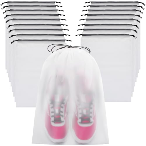 Vorspack Shoe Bags for Travel - 20 Pcs Transparent Drawstring Backpack Travel Shoe Bag Clear Drawstring Bag Large Shoe Organizer with Rope Travel Essentials for Men Women
