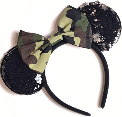 CLGIFT Military US ARMY Camo Camouflage inspired Minnie, Silver gold blue minnie ears, Rainbow Sparkle Mouse Ears,Classic Red Sequin Minnie Ears (Military)