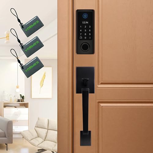 Yosimika Fingerprint Door Lock, Keyless Entry Door Lock with Handles, Door Locks with Keypads, Smart Door Lock, Electronic Keypad Deadbolt, Front Door Lock Handle Sets (Aged Bronze)