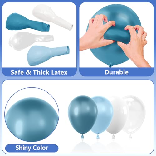 Image of YAOWKY Dusty Blue and White Balloons Garland Arch Kit,111pcs 18 12 5 Inch Light Blue White and Clear Latex Balloons for Baby Shower Birthday Wedding Bridal Shower Graduation Party Decorations