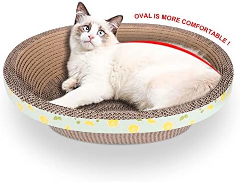 Oval Cardboard Cat Scratcher Bed Scratch Pad Nest Corrugated Scratching Board House, Training Toy for Furniture Protection (17.3")