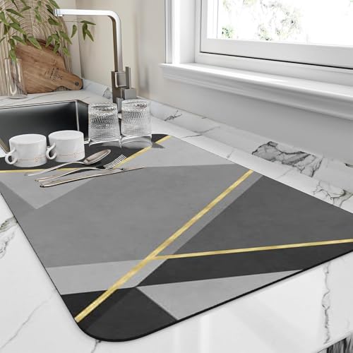 Image of Dish Drying mat for Kitchen Water Absorbent mats for Kitchen Utensils Large Dry mat for Kitchen Utensils Drying mat Water Absorbent mats for Kitchen Large Size 58x38cm (Design 8)