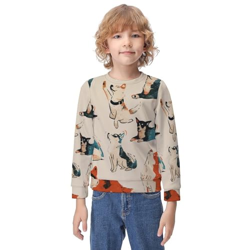 Yoga Dogs Poses (2) Children's Casual Pullover Sweatshirt Loose Fit9-11Y