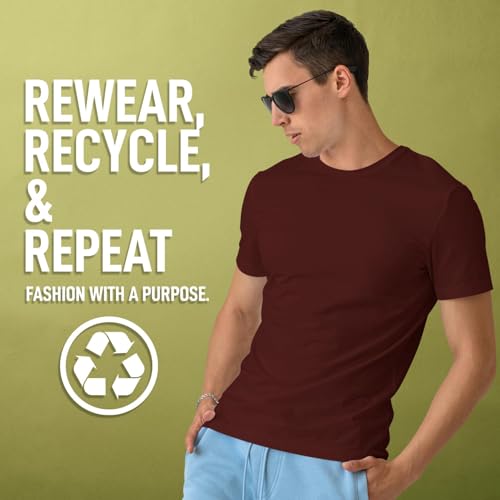 Image of CreativiT Unisex Plain Casual Half Sleeve Round Neck T-Shirt | 100% Recycled Cotton Rich T-Shirt Pack of 1