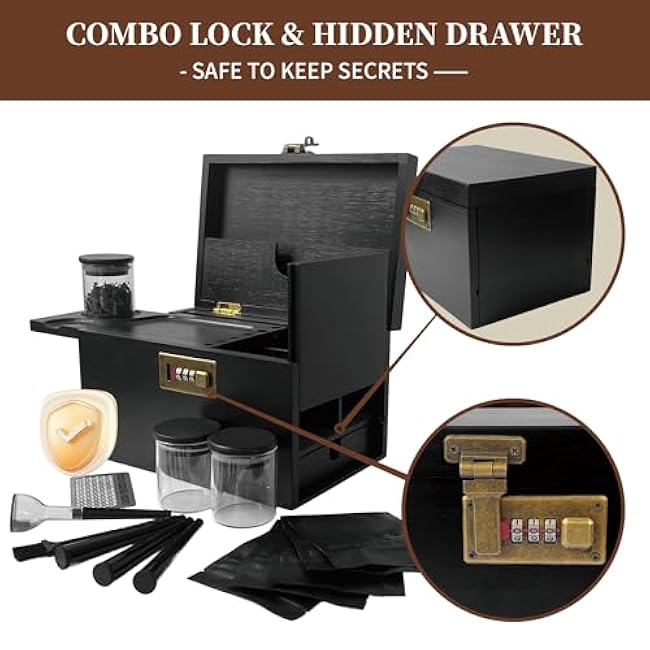 Large Bamboo Stash Box with Secret Drawer Stashbox Box with Combination Lock Handle Detachable Compartment Home Decorative Storage Box Set for Jewelry Cash Valuable Fathers Day Birthday Christmas Gift