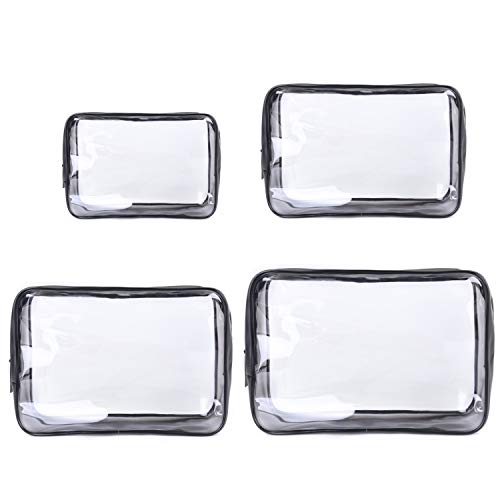 KISEER 4 Pcs Clear Toiletry Bags Set Portable Transparent Cosmetic Makeup Carry Pouch with Zipper for Travel, Home, Hotel (Assorted Size)