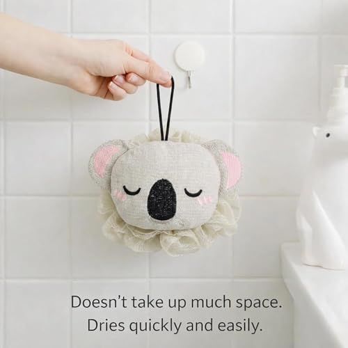 Image of Luxe Home International Bath Sponge For Kids And Adult Microfibre Soft Shower Loofah Koala Pattern Gentle Skin Exfoliating Body Scrubber For Toddler Grey 15x17cm Pack Of 1