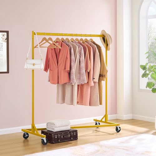 Image of Hoctieon Z Rack, Rolling Clothes Racks with Z-Base, Heavy Duty Garment Rack, Clothing Racks for Hanging Clothes, Sturdy Metal Hanging Holder, Clothes Organizer Rack, Gold