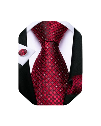 Image of DiBanGu Extra Long Tie for Men 63 inch XL Silk Necktie Set | Pocket Square and Cufflinks, Big and Tall, Jacquard Woven, Gift Box, Paisley /Plaid /Solid /Striped, for Weddinng Party Business