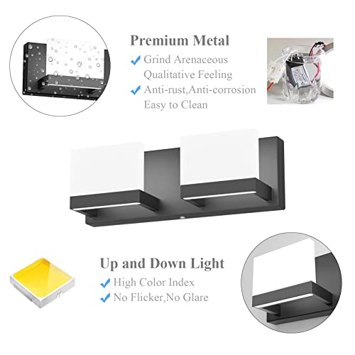 Image of Tipace LED Dimmable Bathroom Vanity Light - 2 Lights Frosted White Acrylic Up and Down Fixture Over Mirror (6000K)