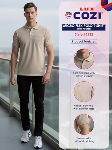 Image of Lux Cozi Men's Cotton Blend Polo T-Shirt with Chest Pocket | Collar T-Shirts for Men | Half Sleeves | Plain - Regular Fit (Pack of 2)