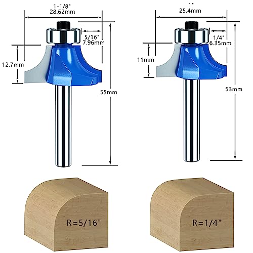 Vipbhtool 1/4 Inch Shank Roundover Edging Router Bits Solid Carbide Woodworking Router Bit Milling Tools Rounding Edge Forming Router Bit (1/8’’, 5/32’’, 3/16", 1/4’’, 5/16’’, 3/8", 7/16’’ Radius)