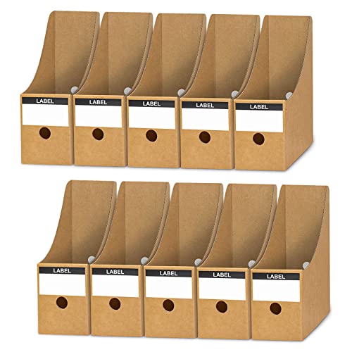 ANSTEEP Magazine File Holder Pack of 10, Cardboard Magazines Holders Document Storage Box Kraft Paper Files and Folders Divider Desktop Organizer for School Dormitory Office Home