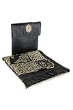 Muslimischer Gebetsteppich und Perlen mit eleganter Slub Stoff-Tasche | Janamaz | Sajjadah | Weiche islamischen Gebetsteppich | Islamische Geschenke | Gebet Teppich Matte, Taft Stoff, Schwarzer