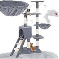 Krabton: Tectake®- Kattenboom XXL - Grote Krabpaal, 195 Cm Plafondhoge Krabpaal Klimboom Met Ligmanden Hangmatjes Trap En Huisjes Stabiel Met Sisal Bekleed Speelboom Voor Katten Zwart