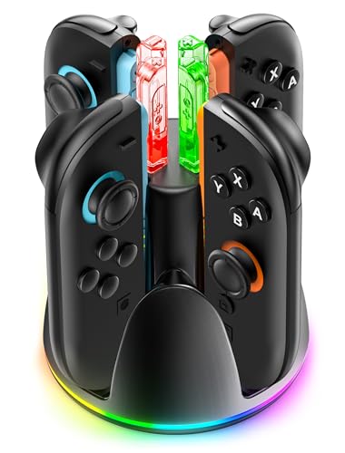Switch 2 Joy-Con �[�d �X�^���h 4��W���C�R���������C�[�d RGB���C�g���[�h�I���\ �ߏ[�d�h�~ Switch 2 �R���g���[���[ �h�b�N ���Ӌ@��