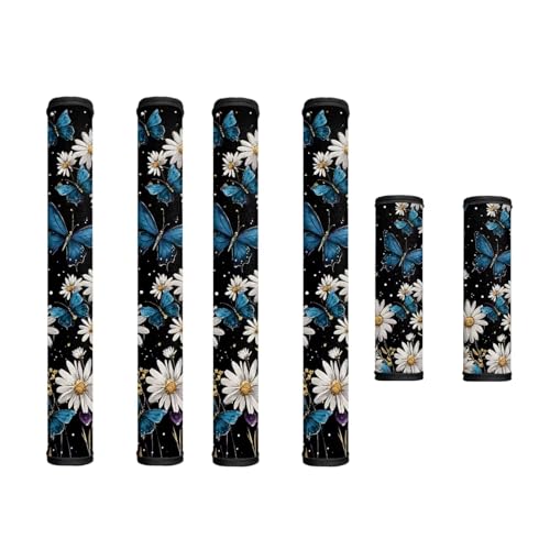 Image of 6 PCS Refrigerator Oven Door Handle Covers Anti-Skid Fridge Microwave Dishwasher Door Cloth Protector Keep Electric Appliances Clean Home Decoration Accessories, Daisy Blue Butterfly Black