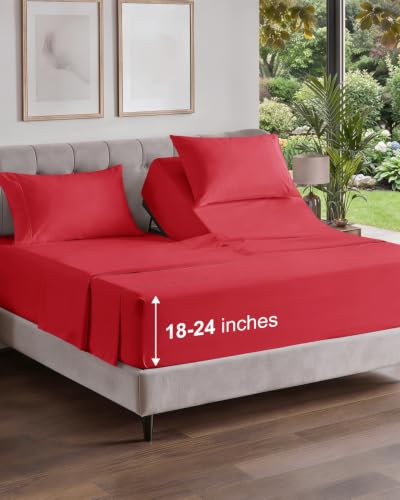Image of Flex Top Split Head King Sheet Set - 4 Piece Extra Deep Sheets - Red