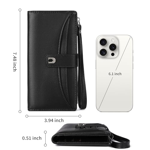 Image of Womens Wallet Bifold Long Card Holder Vegan Leather with Zipper Pocket