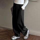 Baggy Soft Sweatpants for Youth Drawstring Wide Leg School Joggers Trousers Kids Boys Girls Plain Oversized Straight Pockets Preppy Sweatpants Bottom (Black, 12-13 Years) - Image 5