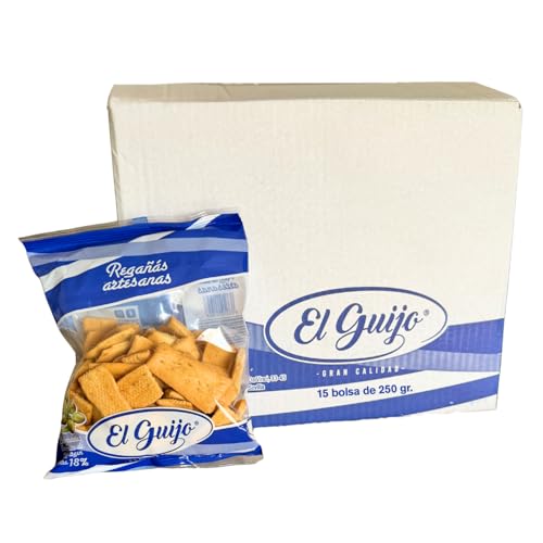 Regañá Artesana El Guijo - Con 18% de Aceite de Oliva Virgen Extra. Pack de 15 bolsas - 3750 gr. Cuadraditos de Pan Crujiente.