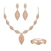 Flyonce Wedding Jewelry Set Rhinestone Crystal Bridal Leaf Necklace Drop Dangle Chandelier Earrings Sets for Women