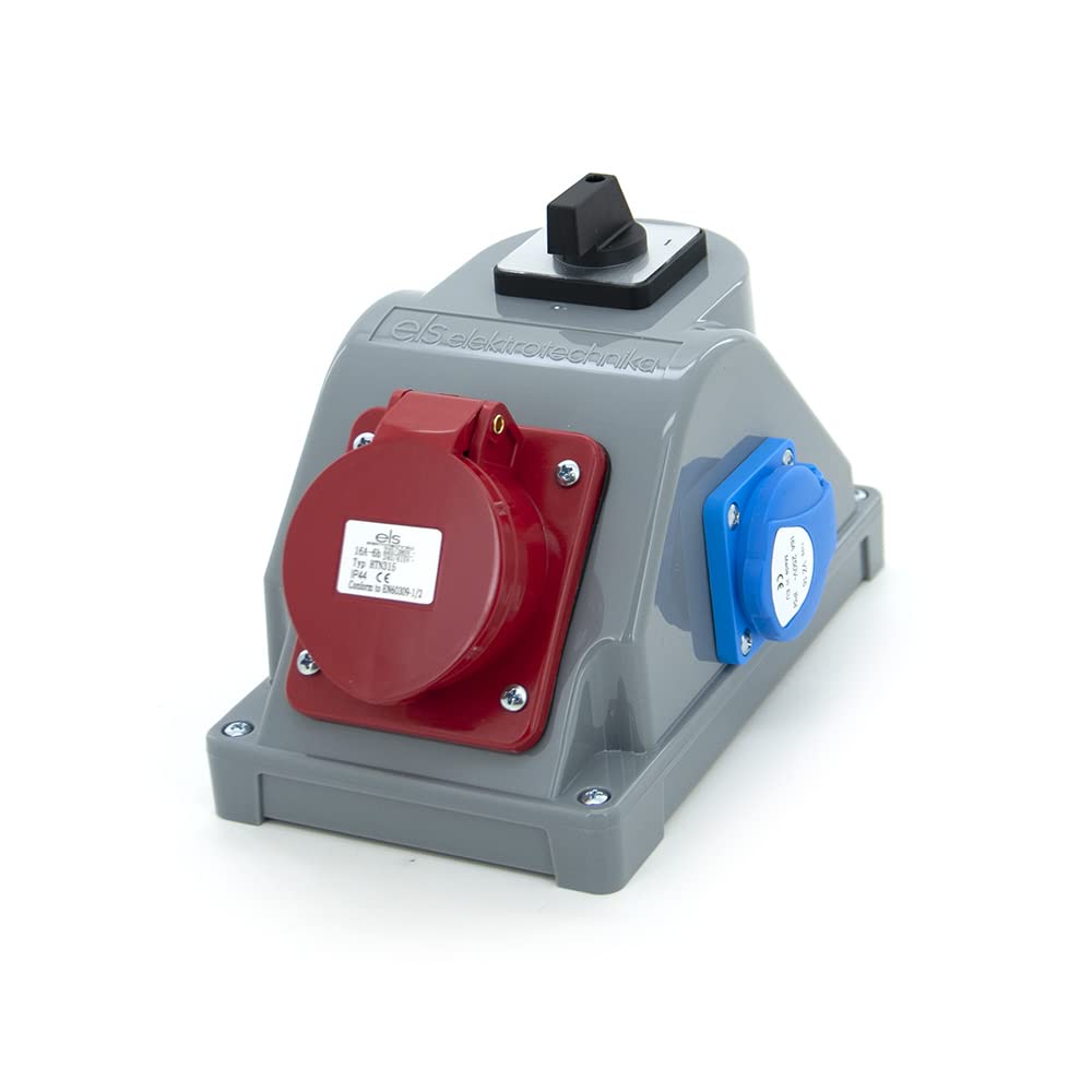 ELS Elektrotechnika Distributore da parete con interruttore 0-1 e Schuko 1 x 230 V + 1 x prese CEE 16 A, cablato, pronto per il collegamento per garage, officina, fabbrica, ambienti umidi