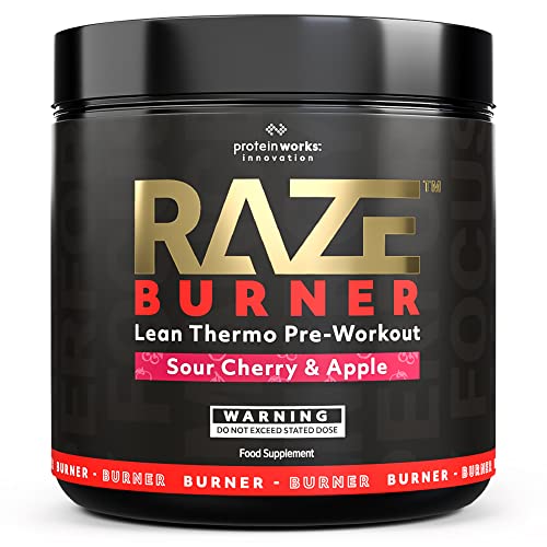 Protein Works | Raze Burner Pre Workout Powder | Thermogenic | Caffeine, Carnitine & Tyrosine | Sour Cherry & Apple | 30 Servings