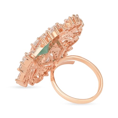 Image of I Jewels Rose Gold Plated Valentines Special Stylish Fashionable Design Floral CZ American Diamond Adjustable Finger Rings For Women & Girls (FL241)