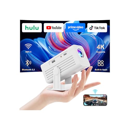 Image of [Smart Projector with Apps] 4K Supported Mini Projector with Wifi and Bluetooth, XENPONAD Movie Projector for Bedroom Celling Camping & Outdoor Use, Portable Projector with Speaker, Auto Keystone