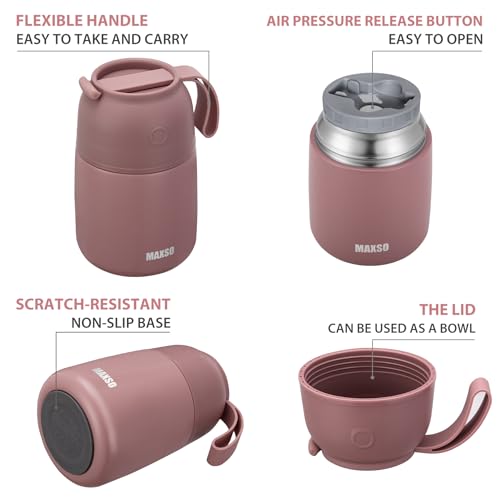 Image of Insulated Thermo Food Jar for Hot & Cold Food for Adult, 17 oz Soup Thermal Hot Food Containers for Lunch, Triple Layer Insulation Stainless Steel Food Jar with Spoon (New Pink2)
