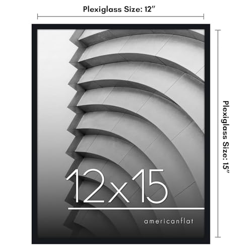Americanflat 12x15 Picture Frame with Polished Plexiglass - Streamline Collection - Thin Border Picture Frame for Wall Display - Hanging Hardware Included - Black