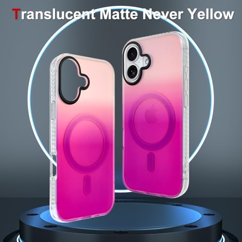 Image of AIGOMARA Magnetic Case for iPhone 17, Compatible with Magsafe, Fluorescent Iridescent Case for Women Girls, Shockproof Translucent Matte Protective Cover 6.3 Inch 2025, Pink Purple