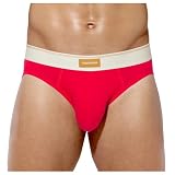 [Arjen Kroos] ブリーフ メンズ スポーツ ビキニ 下着 綿 前閉じ 立体成型 ソフト 通気性 AK3033‐レッド‐1枚 M