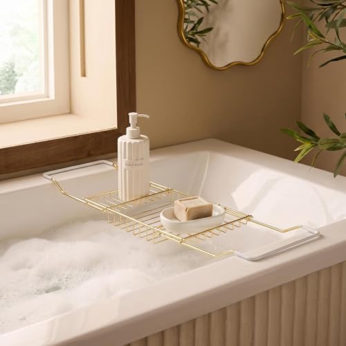 Image of OHS Wire Bath Rack Metal Spa Home Bath Trays for Across The Bath, Gold