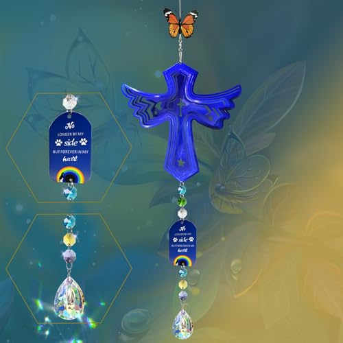 FONMY Cross Pet Sympathy Gift Dog Memorial Wind Spinner Dog Memorial Suncatcher Gifts for Dog Lovers Stainless Steel Wind Chime